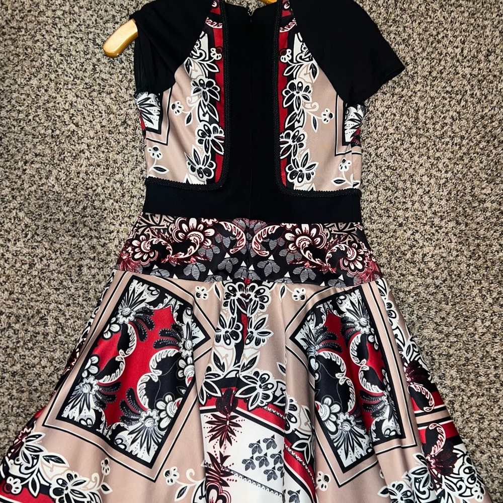 Bebe Dress - Red, Black, and White Floral